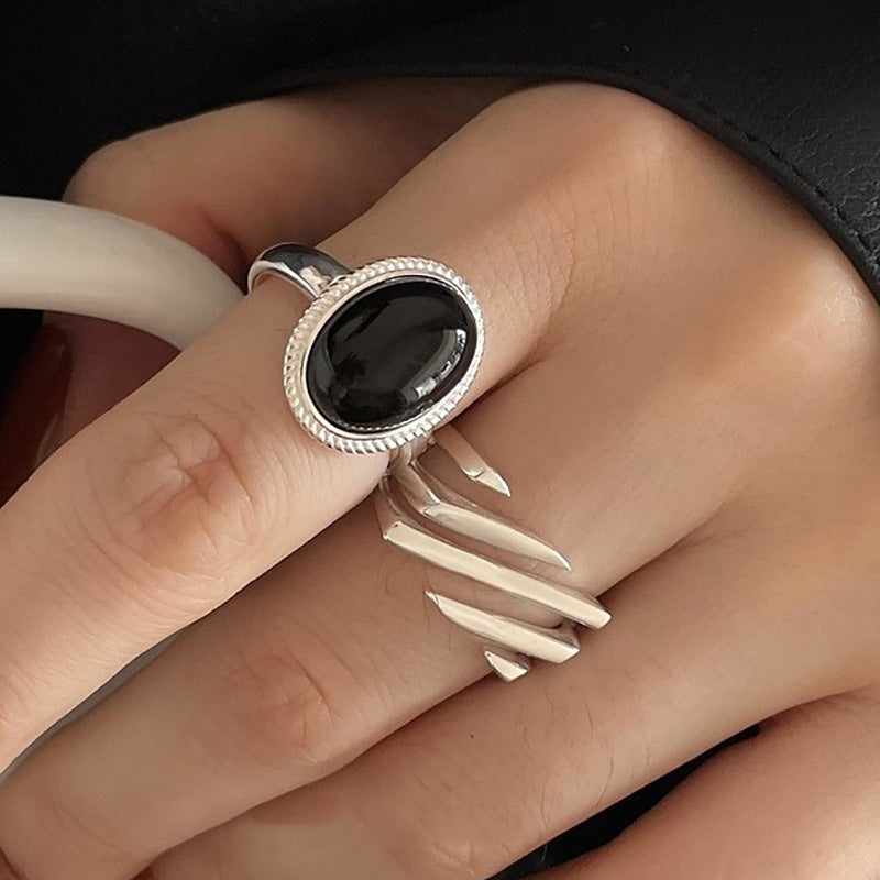 Black Zircons Party Rings for Women New Fashion Creative Design Geometric Handmade