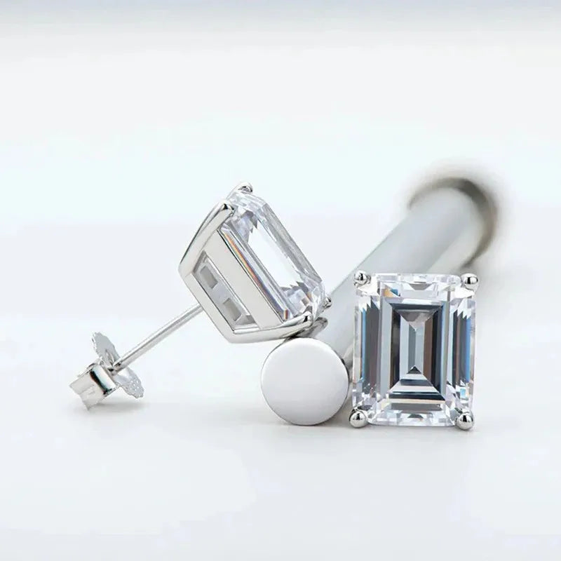 Emerald Cut Moissanite Earrings For Women Fine Jewelry 925 Sterling Silver Stud Earring
