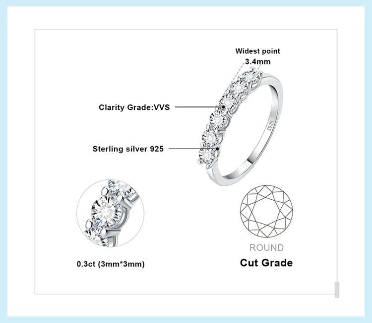 5A CZ Half Eternity Classic Design 925 Sterling Silver Wedding Engagement Band Ring for Woman Fashion Fine Jewelry
