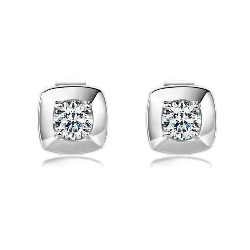 Round Moissanite Square Shape Stud Earrings for Women Men Genuine 925 Silver Minimalist Fine Jewelry Party Gift