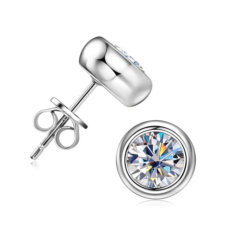 1.0ct White Moissanite Bubble Stud  S925 Sterling Silver 18K White Gold Plating,