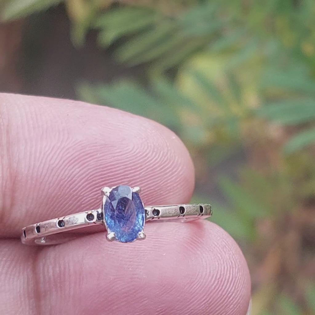 Natural Blue Sapphire (Neelam) Chandi Ring – 925 Sterling Silver