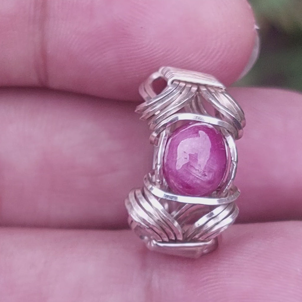 handmade natural star ruby silver ring side view