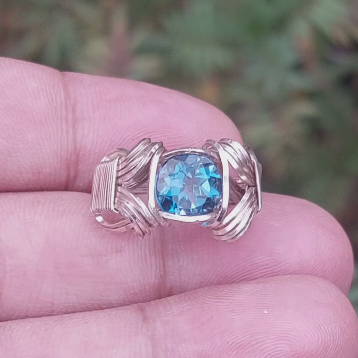 natural blue topaz pukhraj silver ring video
