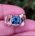natural blue topaz pukhraj gemstone 925 sterling silver ring