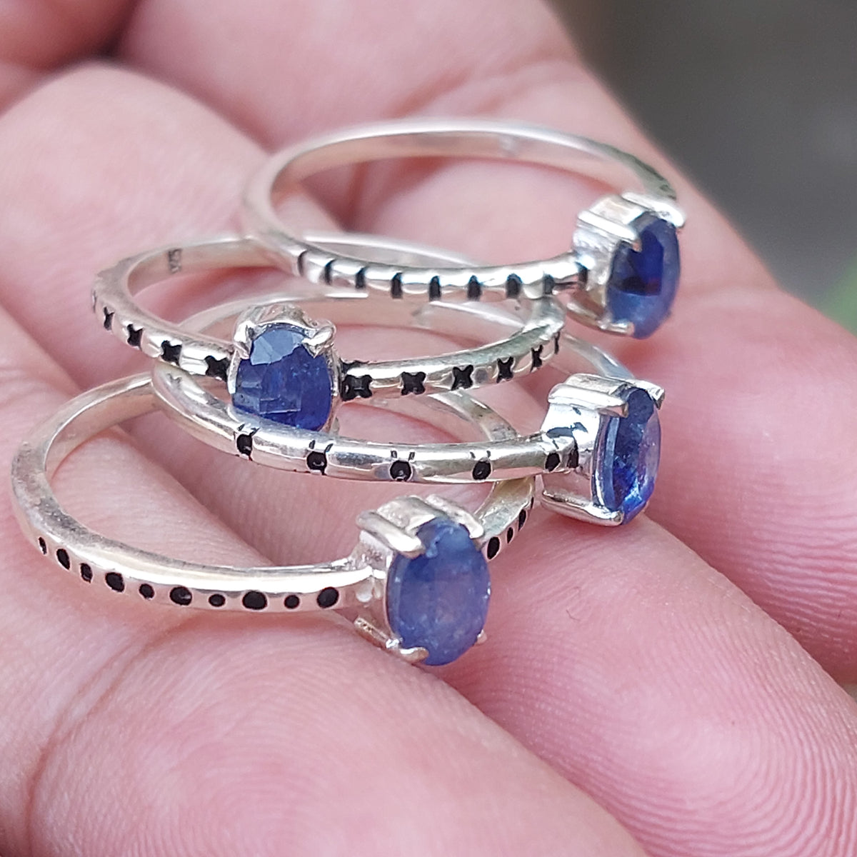 Natural Blue Sapphire (Neelam) Chandi Ring – 925 Sterling Silver