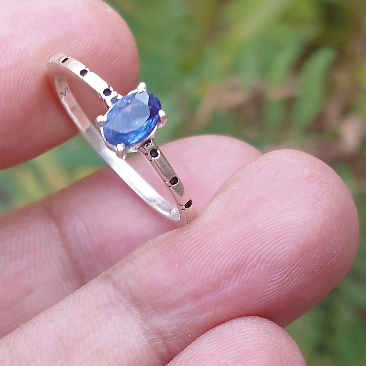 Natural Blue Sapphire (Neelam) Chandi Ring – 925 Sterling Silver
