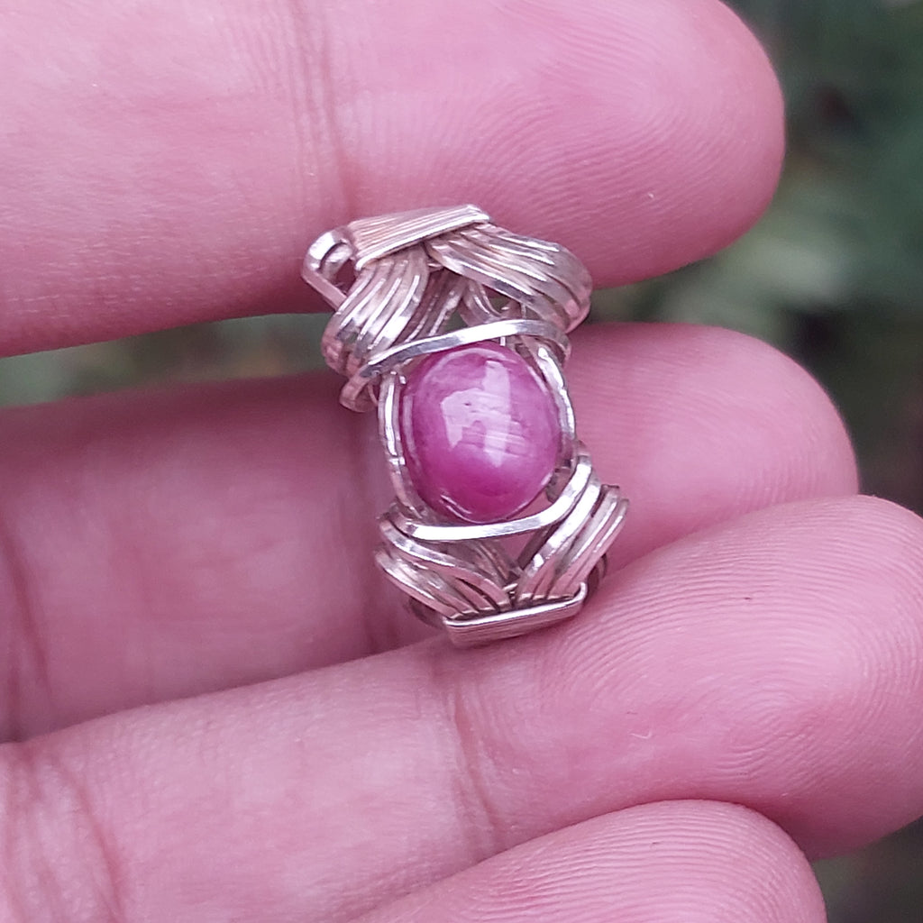 natural star ruby gemstone wire wrapped 925 sterling silver ring