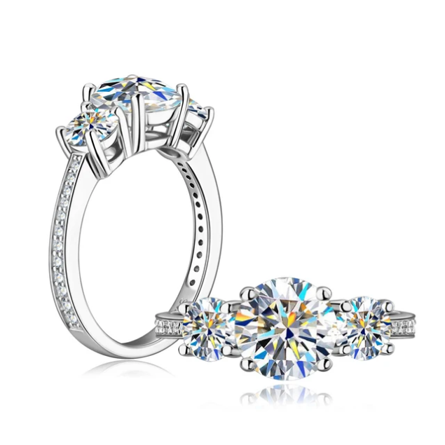 Three Stone Oval Moissanite Ring