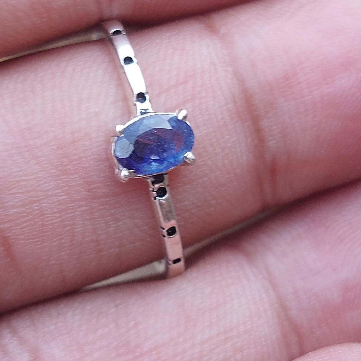 Natural Blue Sapphire (Neelam) Chandi Ring – 925 Sterling Silver
